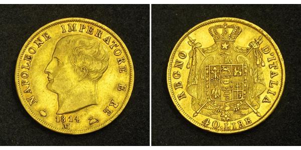 40 Лира Королевство Италия (наполеоновское) (1805–1814) Золото Наполеон I(1769 - 1821)
