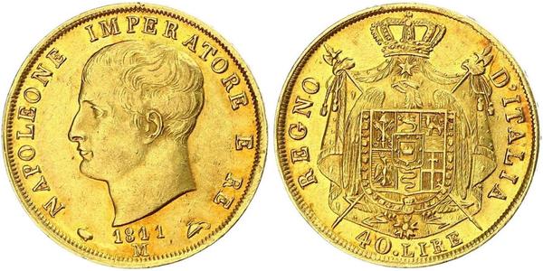 40 Лира Королевство Италия (наполеоновское) (1805–1814) Золото Наполеон I(1769 - 1821)