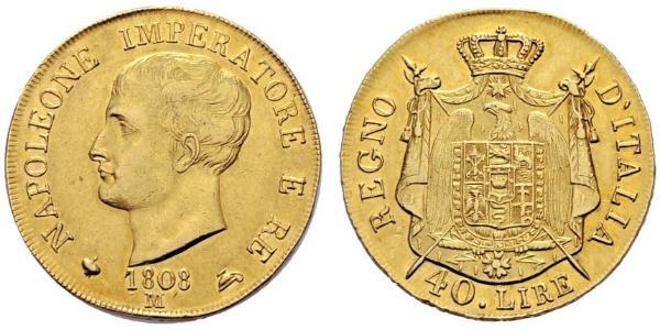 40 Лира Королевство Италия (наполеоновское) (1805–1814) Золото Наполеон I(1769 - 1821)