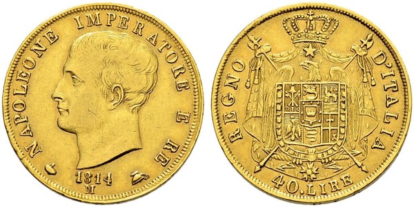 40 Лира Королевство Италия (наполеоновское) (1805–1814) Золото Наполеон I(1769 - 1821)