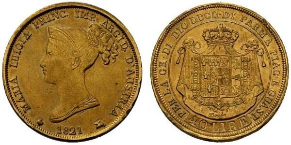 40 Ліра https://en.wikipedia.org/wiki/Duchy_of_Parma (1545 - 1859) / Італія Золото Марія-Луїза Австрійська
