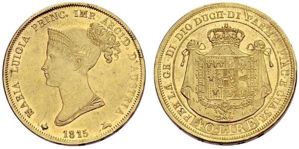 40 Ліра https://en.wikipedia.org/wiki/Duchy_of_Parma (1545 - 1859) / Італія Золото Марія-Луїза Австрійська