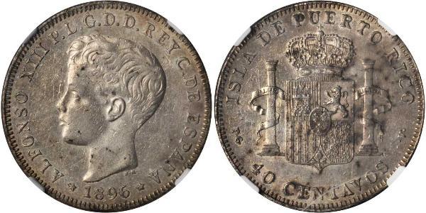 40 Сентаво Пуэрто-Рико Серебро Alfonso XIII of Spain (1886 - 1941)