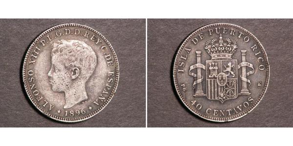 40 Сентаво Пуерто-Ріко Срібло Alfonso XIII of Spain (1886 - 1941)