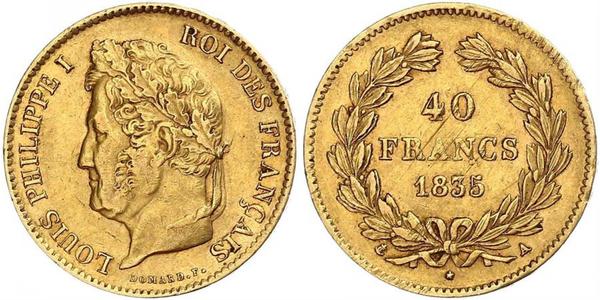 40 Франк July Monarchy (1830-1848) Золото Луі-Філіп I (1773 -1850)
