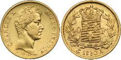 40 Франк Kingdom of France (1815-1830) Золото Карл X король Франції (1757-1836)