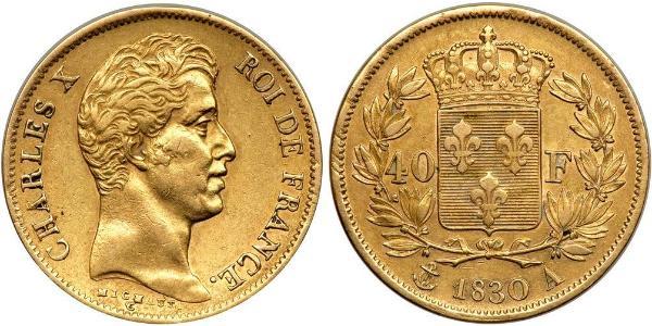 40 Франк Kingdom of France (1815-1830) Золото Карл X король Франції (1757-1836)