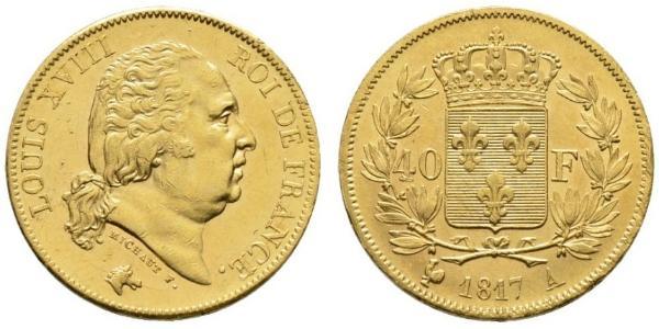 40 Франк Kingdom of France (1815-1830) Золото Людовик XVIII (1755-1824)