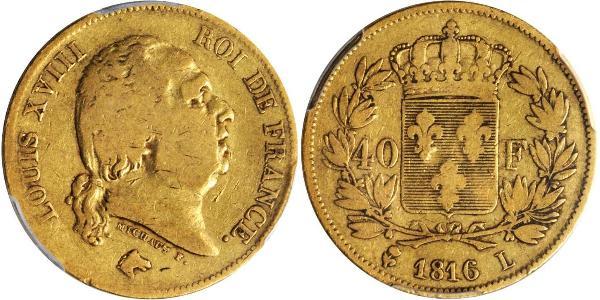40 Франк Kingdom of France (1815-1830) Золото Людовик XVIII (1755-1824)