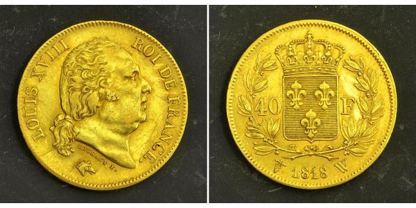 40 Франк Kingdom of France (1815-1830) Золото Людовик XVIII  (1755-1824)