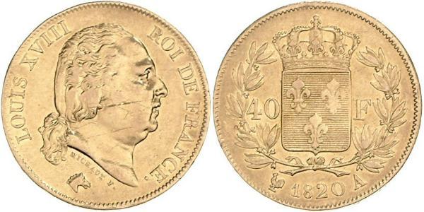 40 Франк Kingdom of France (1815-1830) Золото Людовик XVIII (1755-1824)