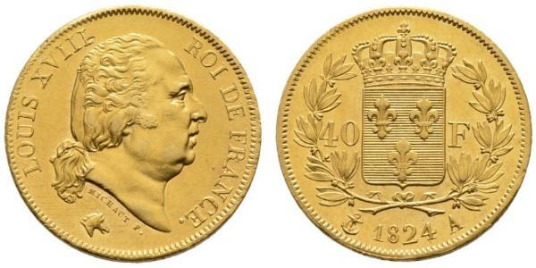 40 Франк Kingdom of France (1815-1830) Золото Людовик XVIII  (1755-1824)