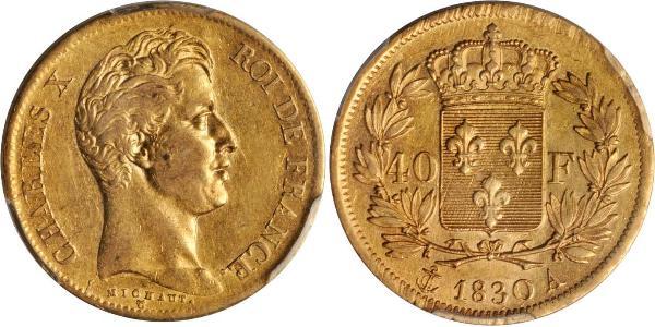 40 Франк Kingdom of France (1815-1830) Золото Карл X король Франції (1757-1836)