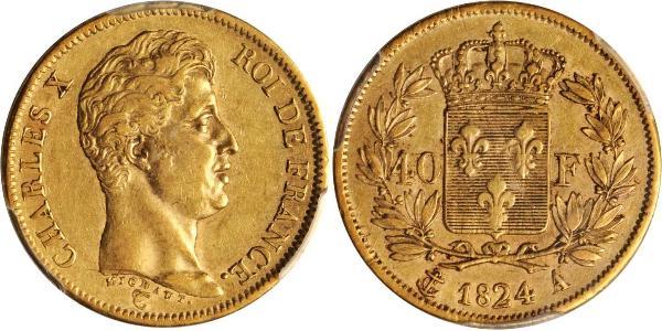 40 Франк Kingdom of France (1815-1830) Золото Карл X король Франції (1757-1836)