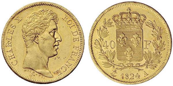 40 Франк Kingdom of France (1815-1830) Золото Карл X король Франції (1757-1836)