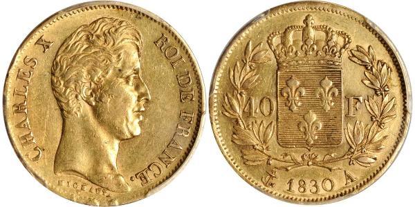 40 Франк Kingdom of France (1815-1830) Золото Карл X король Франції (1757-1836)
