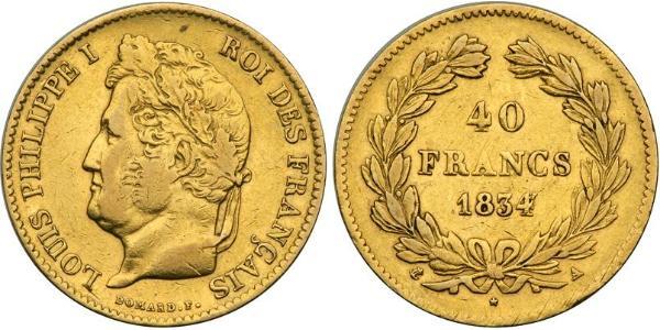 40 Франк Июльская монархия (1830-1848) Золото Луи-Филипп I (1773 -1850)
