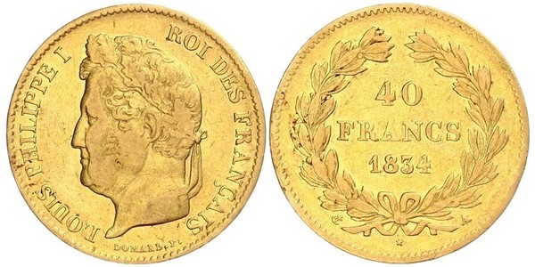 40 Франк Июльская монархия (1830-1848) Золото Луи-Филипп I (1773 -1850)
