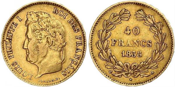 40 Франк Июльская монархия (1830-1848) Золото Луи-Филипп I (1773 -1850)