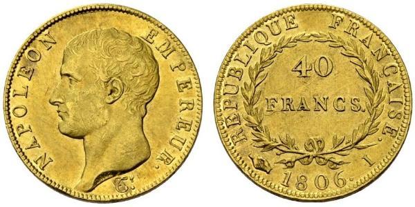 40 Франк Первая Французская империя (1804-1814) Золото Наполеон I(1769 - 1821)