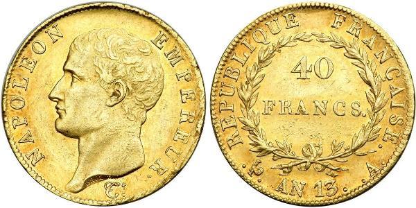 40 Франк Первая Французская империя (1804-1814) Золото Наполеон I(1769 - 1821)