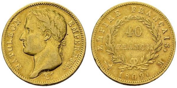 40 Франк Первая Французская империя (1804-1814) Золото Наполеон I(1769 - 1821)