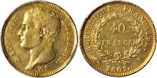 40 Франк Первая Французская империя (1804-1814) Золото Наполеон I(1769 - 1821)