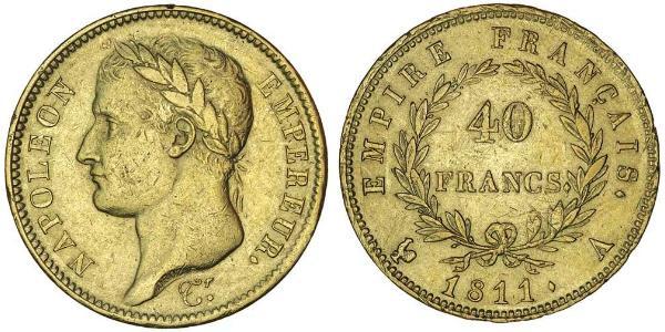 40 Франк Первая Французская империя (1804-1814) Золото Наполеон I(1769 - 1821)