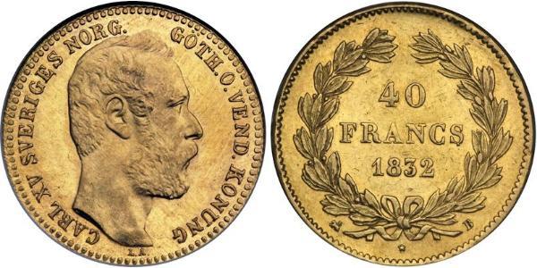 40 Франк Швеція Золото Карл XV (1826 - 1872)