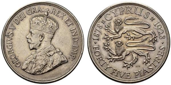 45 Piastre British Cyprus (1878 - 1960) Argent George V (1865-1936)