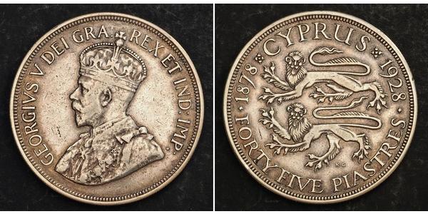 45 Piastre British Cyprus (1878 - 1960) Argento Giorgio V (1865-1936)