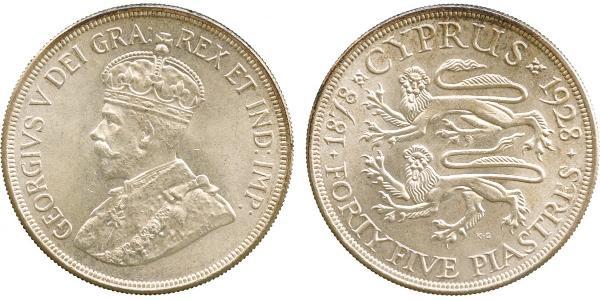 45 Piastre British Cyprus (1878 - 1960) Argento Giorgio V (1865-1936)