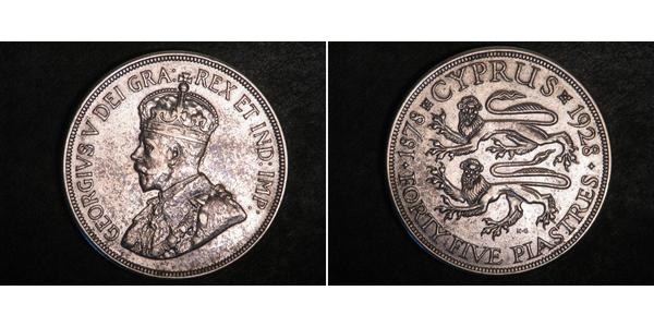 45 Piastre British Cyprus (1878 - 1960) Plata Jorge V (1865-1936)