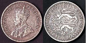 45 Piastre British Cyprus (1914–1960) 銀 乔治五世  (1865-1936)