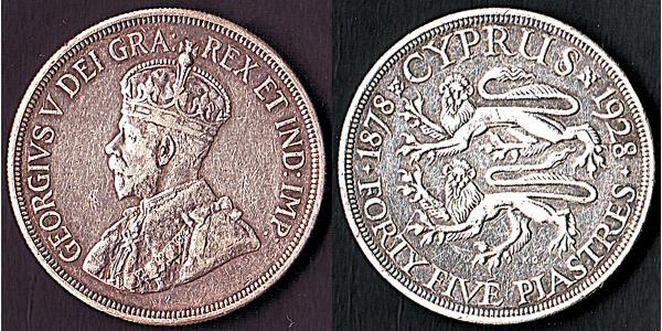 45 Piastre British Cyprus (1914–1960) 銀 乔治五世  (1865-1936)
