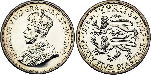 45 Piastre British Cyprus (1914–1960) 銀 乔治五世  (1865-1936)