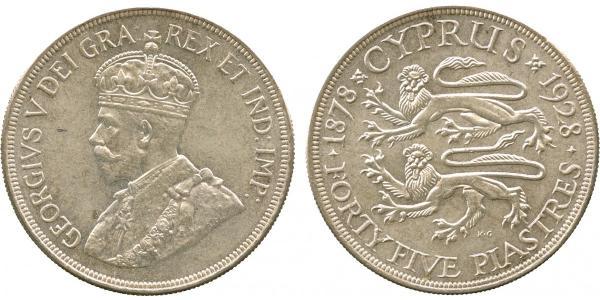45 Piastre British Cyprus (1914–1960) 銀 乔治五世  (1865-1936)