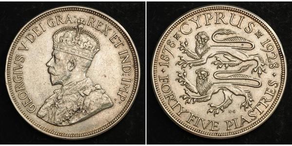 45 Піастр Британський Кіпр (1878 - 1960) Срібло Георг V (1865-1936)