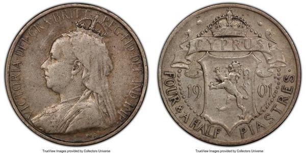 4 1/2 Piastre Republik Zypern / British Cyprus (1878 - 1960) Silber Victoria (1819 - 1901)