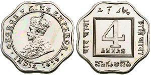 4 Anna Raj britannique (1858-1947) Cuivre/Nickel George V (1865-1936)