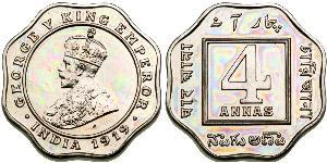 4 Anna Raj britannique (1858-1947) Cuivre/Nickel George V (1865-1936)