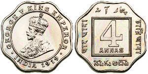 4 Anna Raj britannique (1858-1947) Cuivre/Nickel George V (1865-1936)