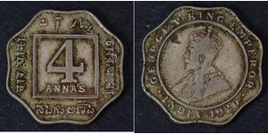 4 Anna Raj britannique (1858-1947) Cuivre/Nickel George V (1865-1936)