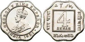 4 Anna Britisch-Indien (1858-1947) Kupfer/Nickel George V (1865-1936)