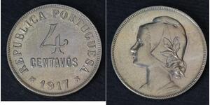 4 Centavo Prima repubblica portoghese (1910 - 1926) Rame/Nichel 
