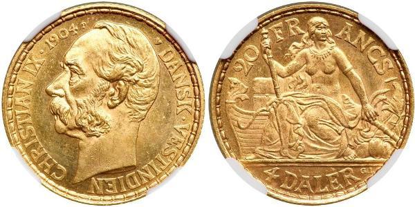 4 Daler / 20 Franc Denmark Gold Christian IX of Denmark (1818-1906)