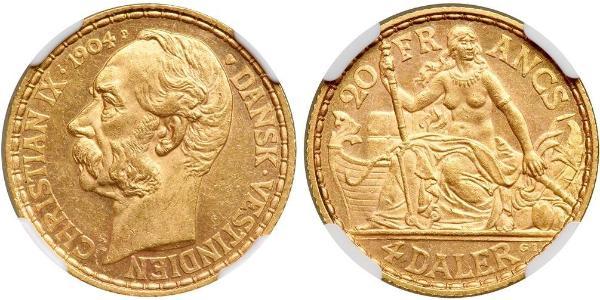 4 Daler / 20 Franc Denmark Gold Christian IX of Denmark (1818-1906)