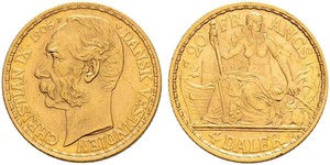 4 Daler / 20 Franc Danimarca Oro Cristiano IX di Danimarca (1818-1906)