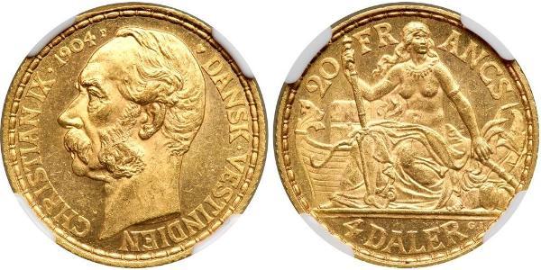 4 Daler / 20 Franc 丹麦 金 克里斯蒂安九世 (1818-1906)