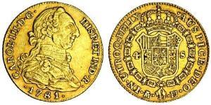 4 Escudo Spanish Empire (1700 - 1808) Gold Charles III of Spain (1716 -1788)